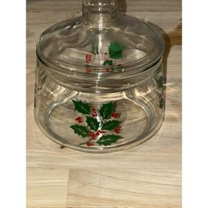 Vintage Holly Christmas Glass Jar Indiana Candy Snack Apothecary 1970s